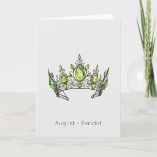 Tarjeta Agosto Birthstone Peridot Crown Birday Card
