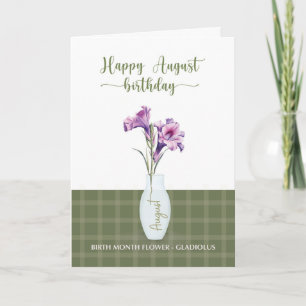Tarjeta Agosto Cumpleaños Gladiolus Flower Mes