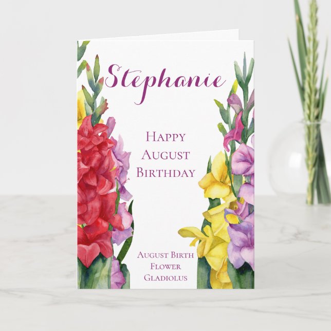 Tarjeta Agosto Nacimiento Mes Flor Gladiolus (Anverso)