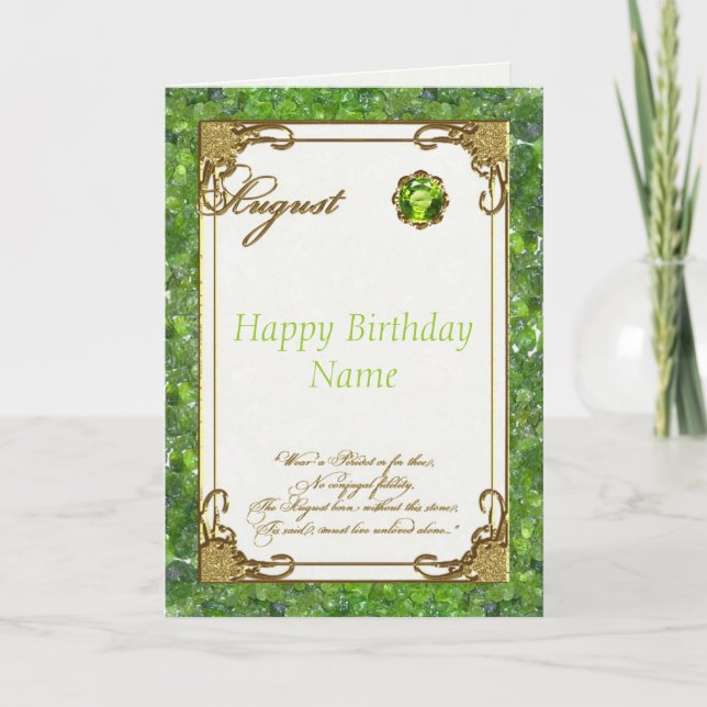 Tarjeta Agosto Peridot Birthstone Birthday Card (Anverso)