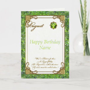 Tarjeta Agosto Peridot Birthstone Birthday Card