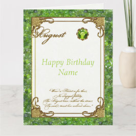 Tarjeta Agosto Peridot Birthstone Gran Cumpleaños