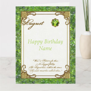 Tarjeta Agosto Peridot Birthstone Gran Cumpleaños