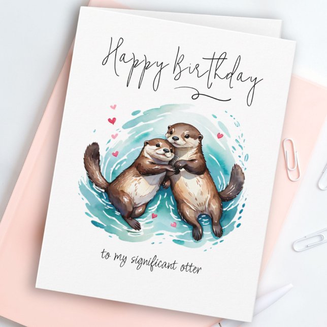 Tarjeta Agradable acuarela significativa Otter Punny Cumpl (Lovely Watercolor Significant Otter Punny Birthday Card)