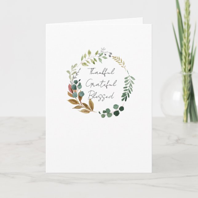 Tarjeta Agradecido Agraciado Bendito Hoja de Otoño Rústico (Anverso)