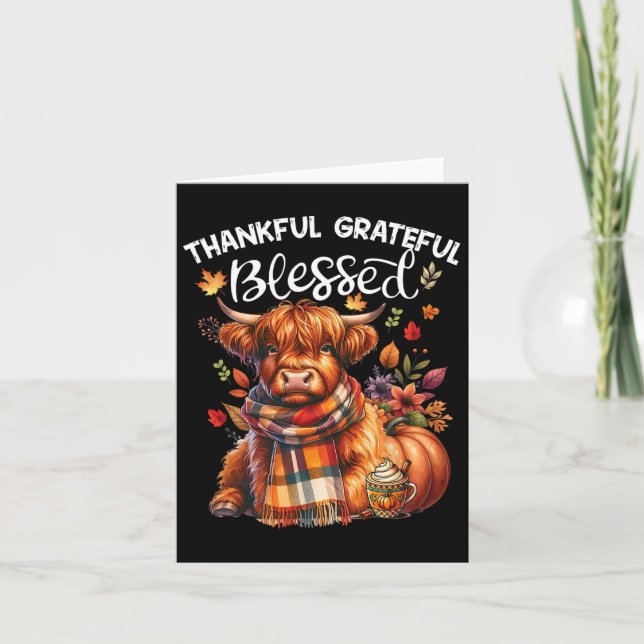 Tarjeta Agradecido Agradecida Bendecido Vaca Otoño Y'all  (Anverso)