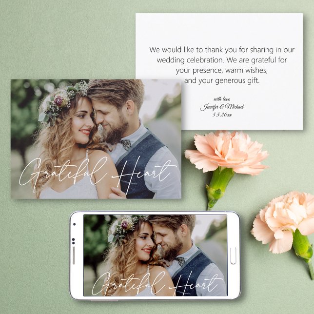 Tarjeta Agradecidos bodas de corazón. Gracias. (Subido por el creador)