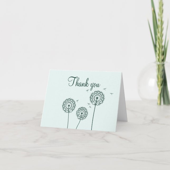 Tarjeta Agradecimiento a la flor verde blanca de Dandelion (Anverso)