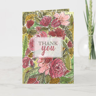 Tarjeta Agradecimiento de amabilidad floral en acuarela y 