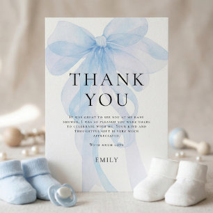 Tarjeta Agradecimiento de Baby Shower de Lazo Azul Claro