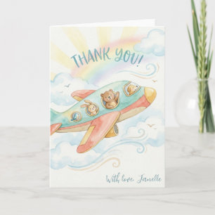 Tarjeta Agradecimiento de Baby Shower Lindo Avión Arcoíris