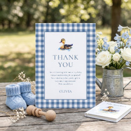 Tarjeta Agradecimiento de Baby Shower Pato Azul Gingham
