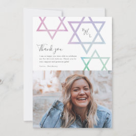 Tarjeta Agradecimiento de Bat Mitzvah con Foto Ombré Acuar