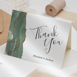 Tarjeta Agradecimiento de Boda Ágata Dorada Verde Salvia M