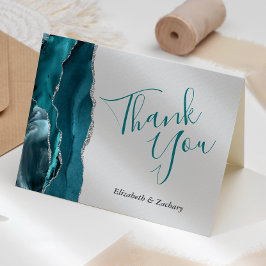 Tarjeta Agradecimiento de boda Ágata Teal Gris Plata