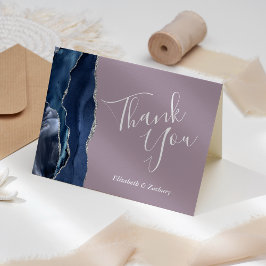 Tarjeta Agradecimiento de boda azul ágata plata brillo mal