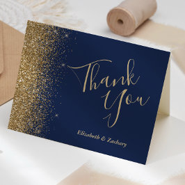 Tarjeta Agradecimiento de boda azul marino con borde de pu