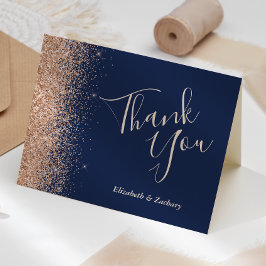 Tarjeta Agradecimiento de boda azul marino con brillo de m
