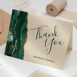Tarjeta Agradecimiento de Boda Champán Ágata Verde Esmeral