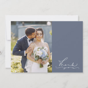 Tarjeta Agradecimiento de boda con foto de guión moderno a