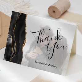 Tarjeta Agradecimiento de boda con foto desvanecida en oro