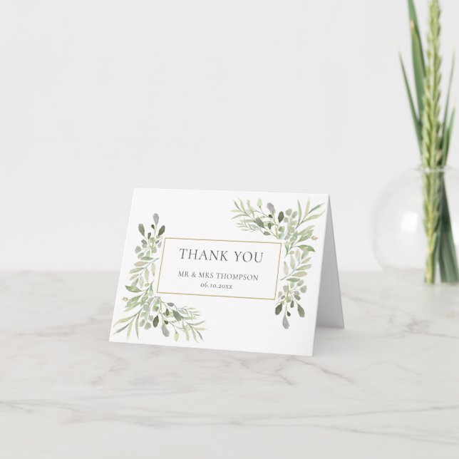 Tarjeta Agradecimiento de boda con vegetación de eucalipto (Anverso)
