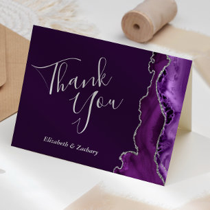 Tarjeta Agradecimiento de Boda de Ágata Púrpura Moderna co