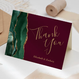 Tarjeta Agradecimiento de boda de Ágata Verde Esmeralda Bu
