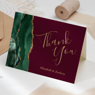 Tarjeta Agradecimiento de boda de Ágata Verde Esmeralda Bu