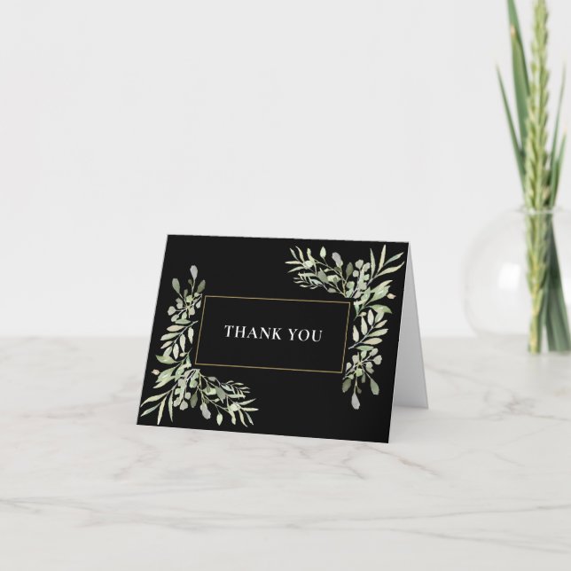 Tarjeta Agradecimiento de boda de hojas de vegetación dora (Anverso)