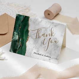 Tarjeta Agradecimiento de Boda de Mármol Dorado Ágata Verd
