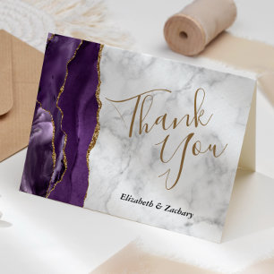 Tarjeta Agradecimiento de boda de mármol gris oro Ágata Pú