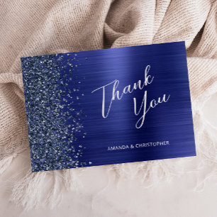 Tarjeta Agradecimiento de boda de metal cepillado azul mar