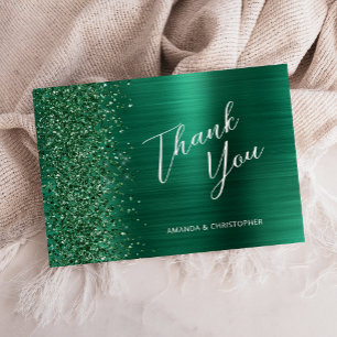 Tarjeta Agradecimiento de boda de metal cepillado verde es