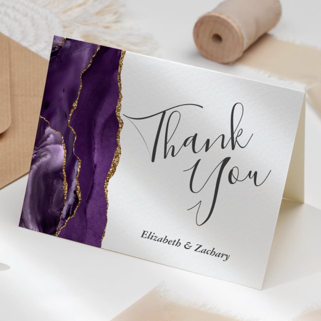 Tarjeta Agradecimiento de boda de oro de ágata púrpura (Subido por el creador)