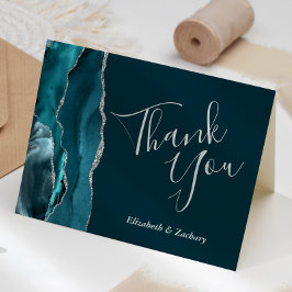 Tarjeta Agradecimiento de boda de plata de ágata azul turq