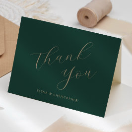 Tarjeta Agradecimiento de Boda en Caligrafía Dorada Verde