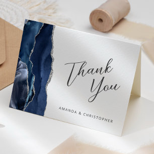 Tarjeta Agradecimiento de boda en guión de Ágata Plateada 