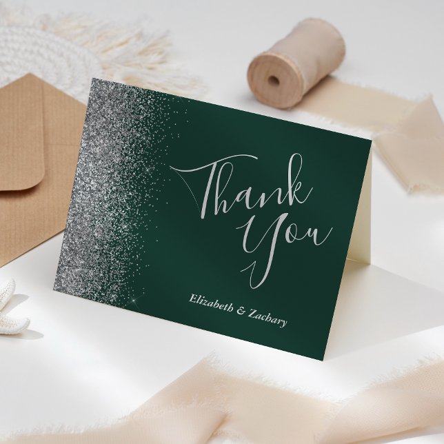 Tarjeta Agradecimiento de Boda Esmeralda Verde Brillo Plat (Subido por el creador)