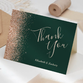 Tarjeta Agradecimiento de Boda Esmeralda Verde Glitter Mel
