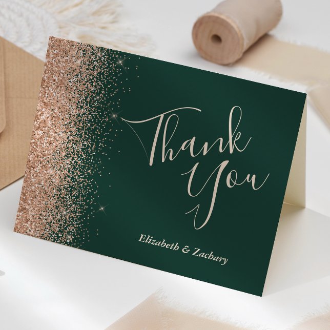 Tarjeta Agradecimiento de Boda Esmeralda Verde Glitter Mel (Subido por el creador)