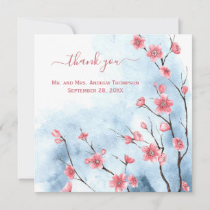 Tarjeta Agradecimiento de boda floral azul personalizado
