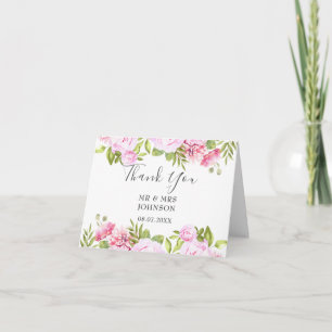 Tarjeta Agradecimiento de boda floral de vegetación rosa r