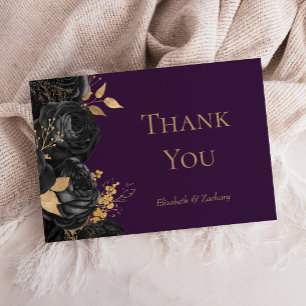 Tarjeta Agradecimiento de boda floral negro temperamental