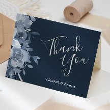 Agradecimiento de boda floral polvoriento azul mar
