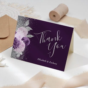 Tarjeta Agradecimiento de boda floral profundo púrpura pla