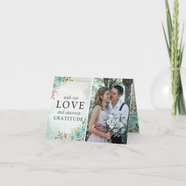 Tarjeta Agradecimiento de Boda Floral Turquesa Rústico 4-F (Anverso)
