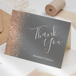 Tarjeta Agradecimiento de boda gris brillo melocotón moder