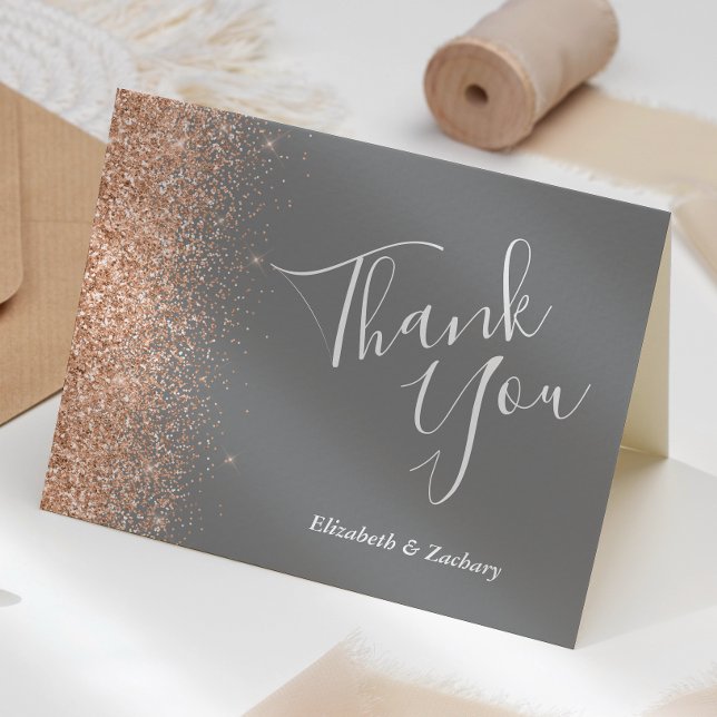 Tarjeta Agradecimiento de boda gris brillo melocotón moder (Subido por el creador)