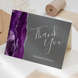 Tarjeta Agradecimiento de boda gris plateado Ágata Púrpura